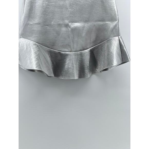 H&M Women's Silver Metallic Ruffle-Hem Mini Skirt SZ 6 - Picture 7 of 11